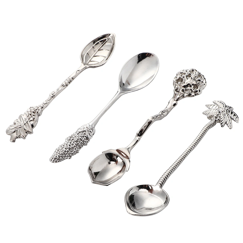 4pcs Vintage Mini Alloy Coffee Tea Spoon Ice Cream Dessert Stirring TablewareSilver