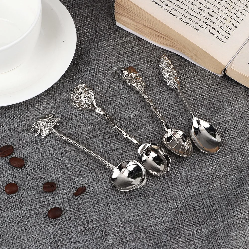 4pcs Vintage Mini Alloy Coffee Tea Spoon Ice Cream Dessert Stirring TablewareSilver