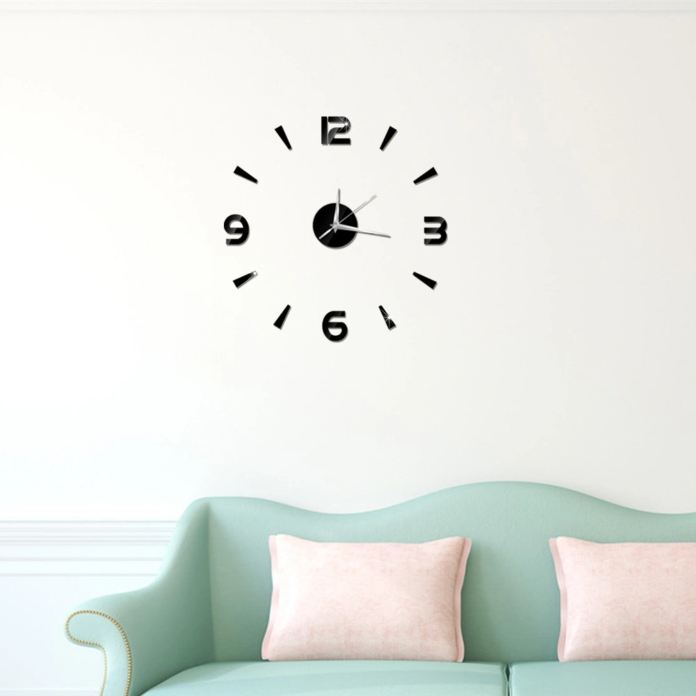 Wall Clock Sticker 1mm Acrylic Mirror Watch Decor DIY Wall Modern Home Office Room Decor (Black)