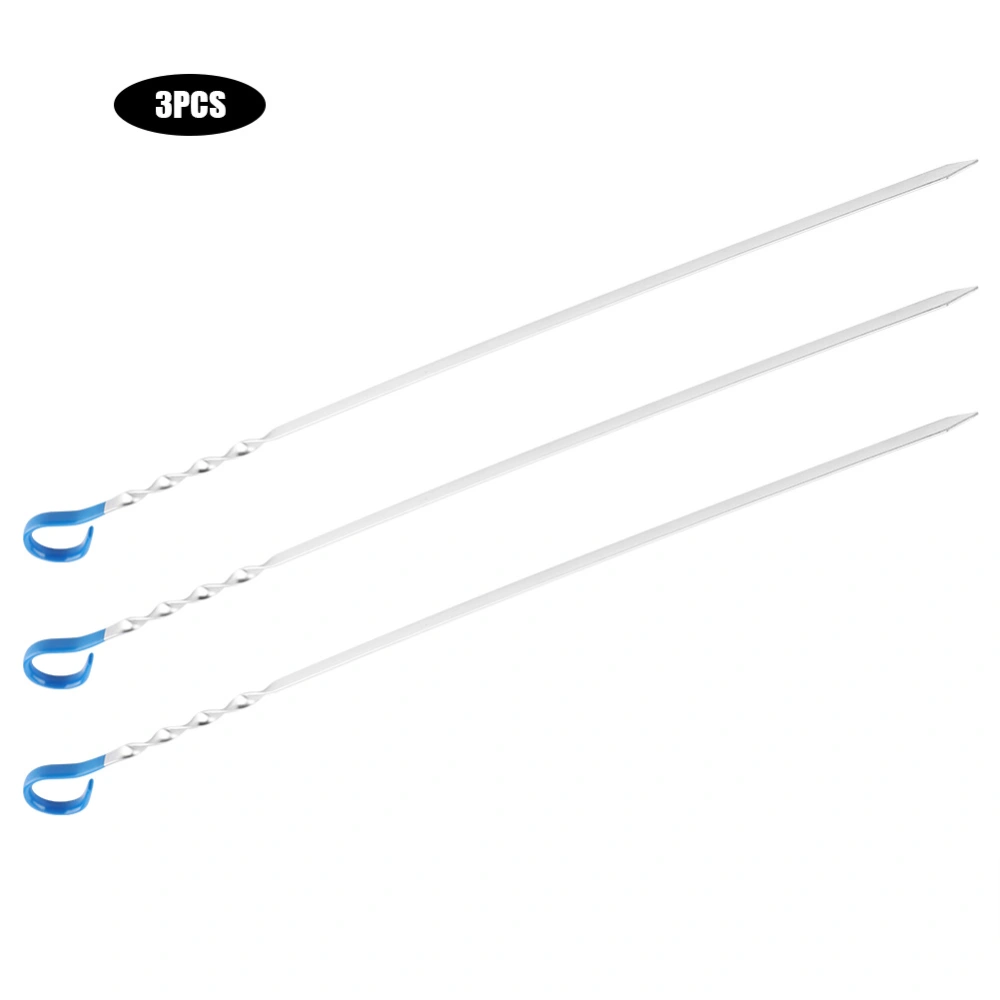 3Pcs BBQ Stainless Steel Anti scalding Grilling Fork Skewer Outdoor Camping Barbecue(Blue)