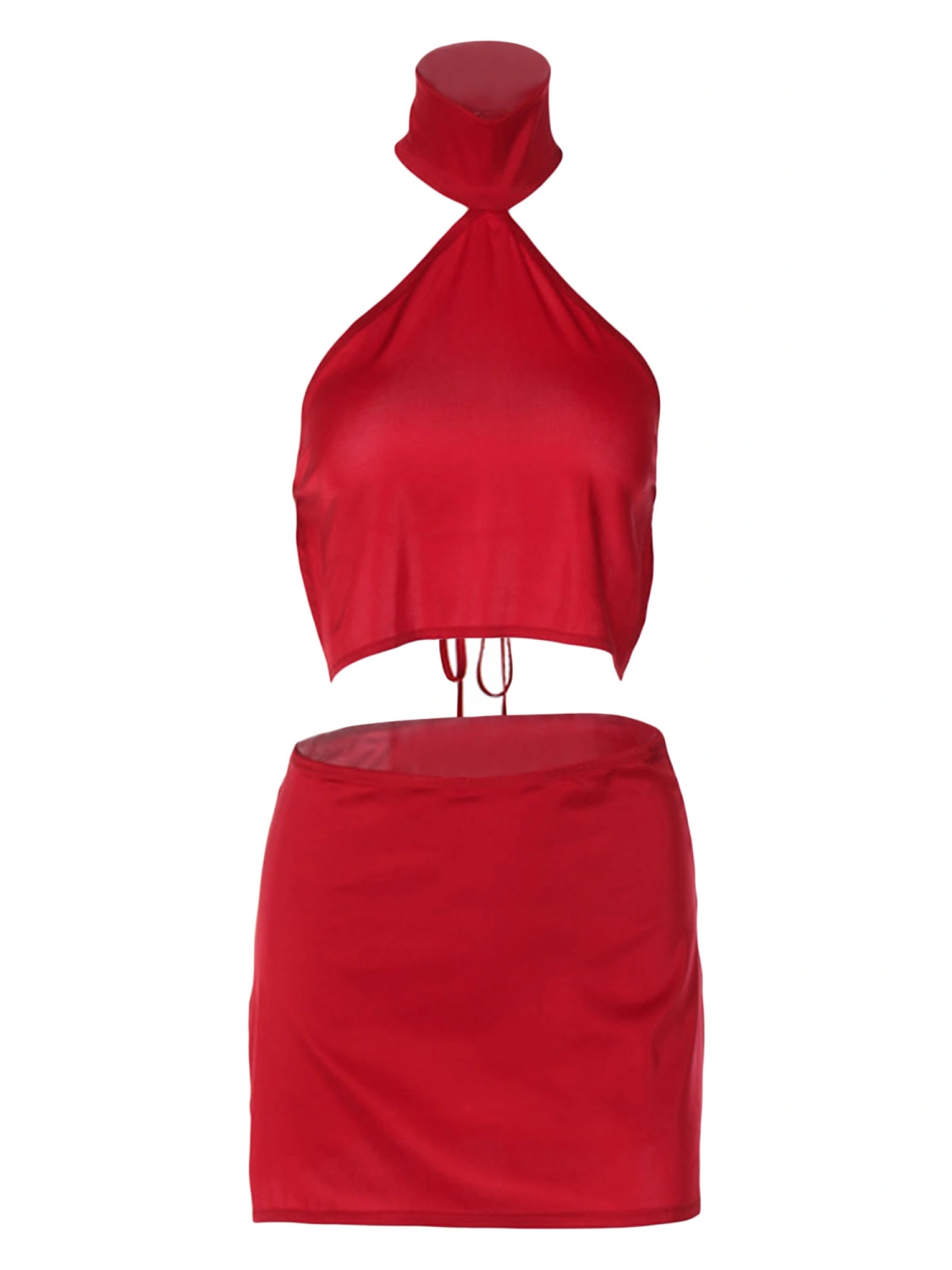 Women Summer Outfits Bandage Backless  Halterneck Tops and Mini Skirt