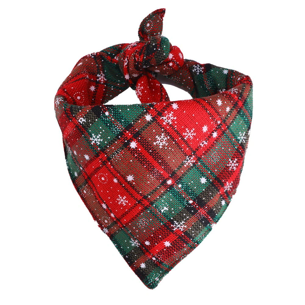 Adjustable Pet Triangular Scarf, Plaid Snowflake Print Dogs Bandana