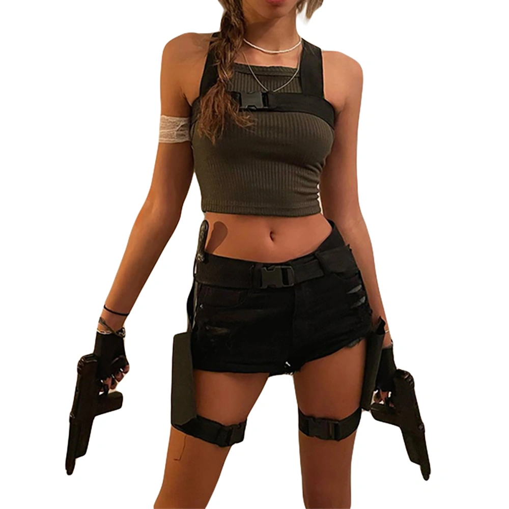 Women's Punk Tank Tops, Spaghetti Strap Camisole with Harness Belt