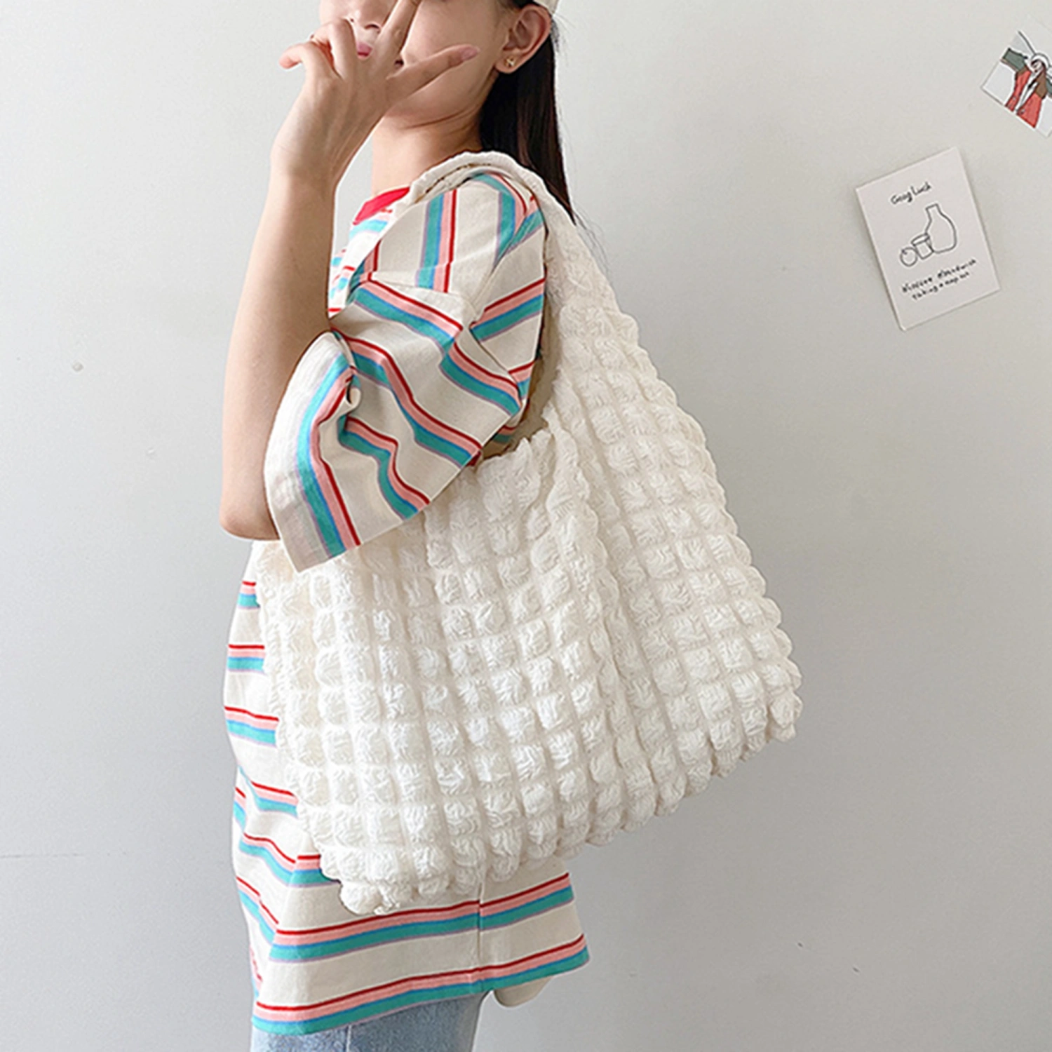 Women Canvas Shoulder Bag Large Capacity Bubble Tote Bag Handbag 