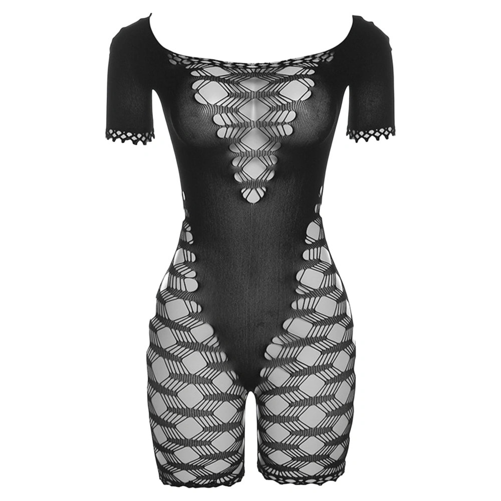 Women Summer Fishnet Playsuits Hollow-Out Short Bodycon Jumpsuits