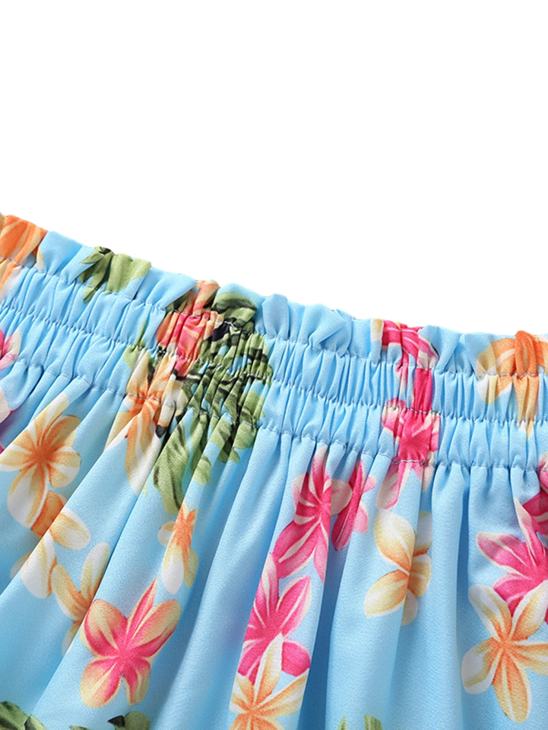 Girl’s Summer Plant Printing Tube Tops and A-line Short Skirt