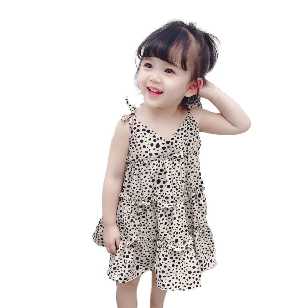 Casual Slip Dress, Summer Girls Sleeveless Leopard Print V-Neck One-piece