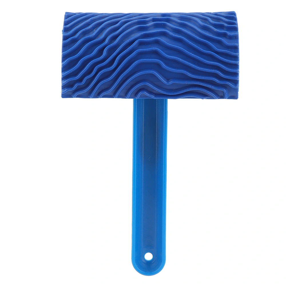 Blue Rubber Wood Grain Effect Paint Roller with Handle DIY Wall Decoration Tool