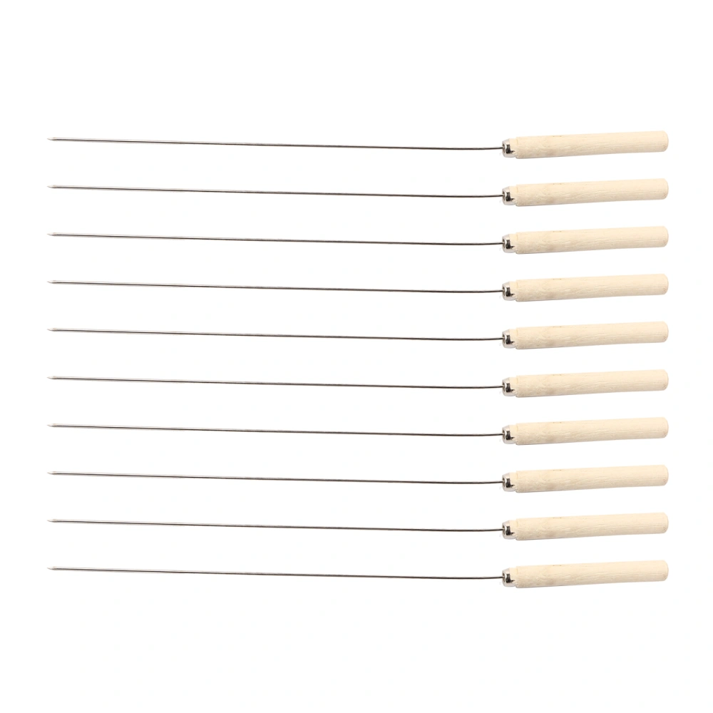 10pcs/set Wooden Handle Stainless Steel BBQ Fork Roasting Stick Skewer