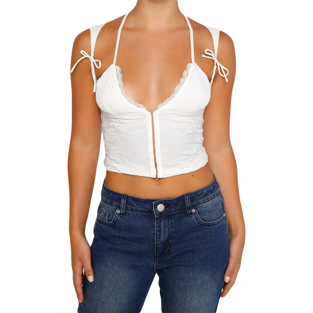 Women Camisole, Lacing Halterneck Lace Patchwork Buckled Summer Tops