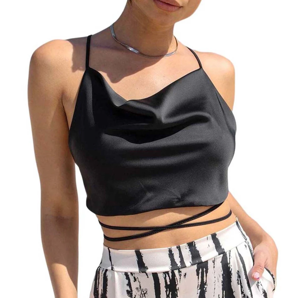 Women Camisole, Sleeveless Draped Neck Backless Lacing Summer Tops