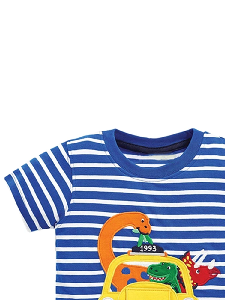 Breathable Little Boys T-shirt, Short Sleeve Round Collar Striped Top