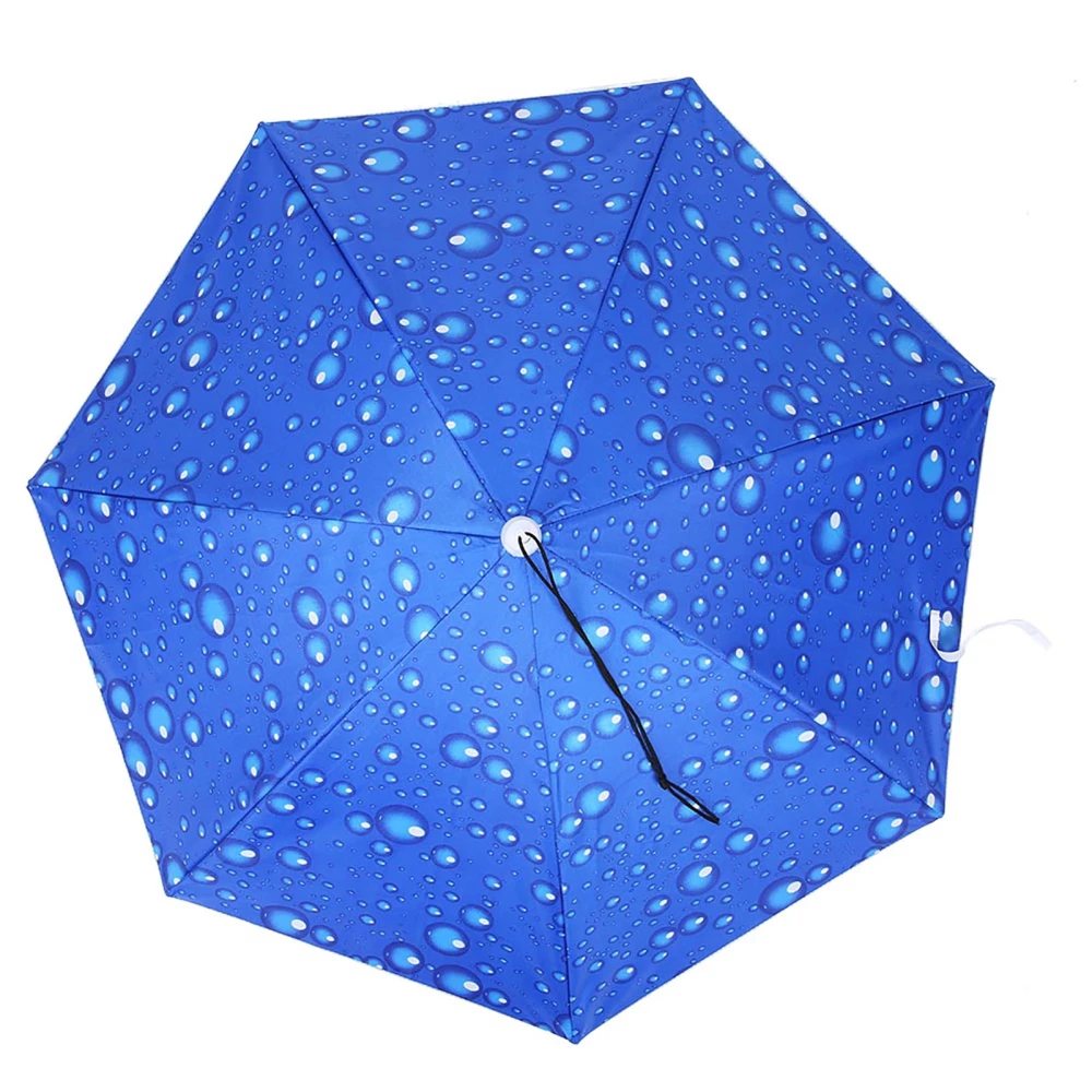 77cm Sunscreen Windproof Head Mounted Umbrella Top Folding Hat Umbrella(,Raindrop Blue)