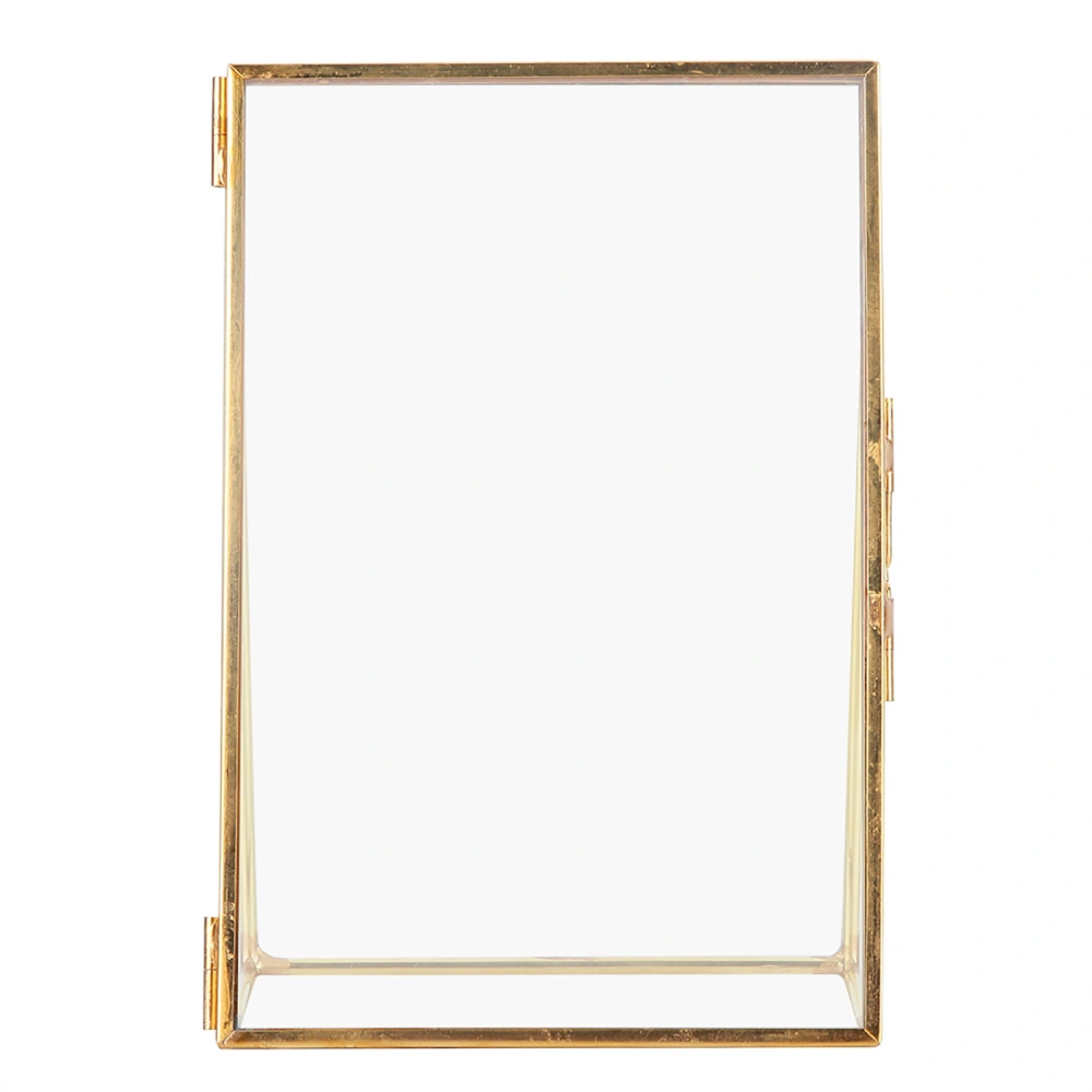 Brass Retro Glass Metal Desktop Photo Frame Bracket Copper Strip Metal Photo Frame（4*6inch ）