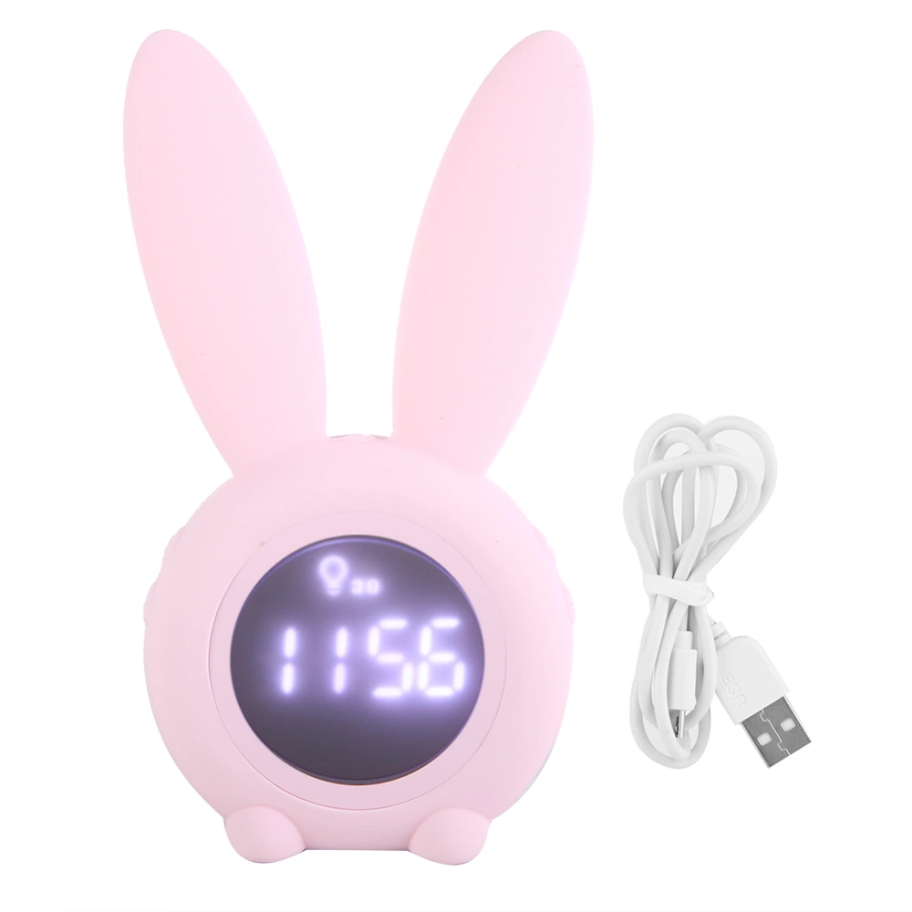 Multifunctional Cartoon Rabbit LED Screen Timing Alarm Temperature Table Clock (Pink)