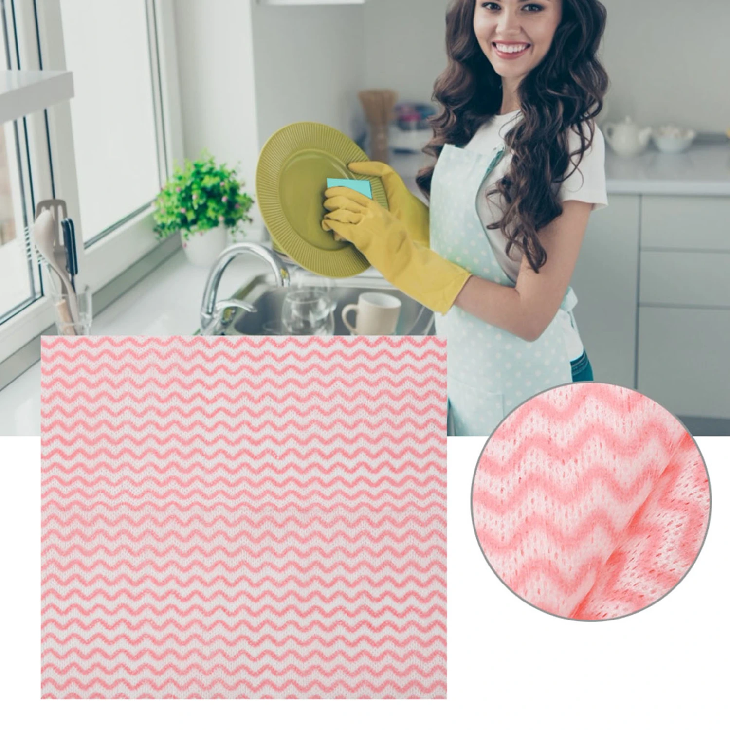 80pcs Disposable Non stick Oil Non woven Fabric Duster Dish Cloth Hand Towel Kitchen (Pink)