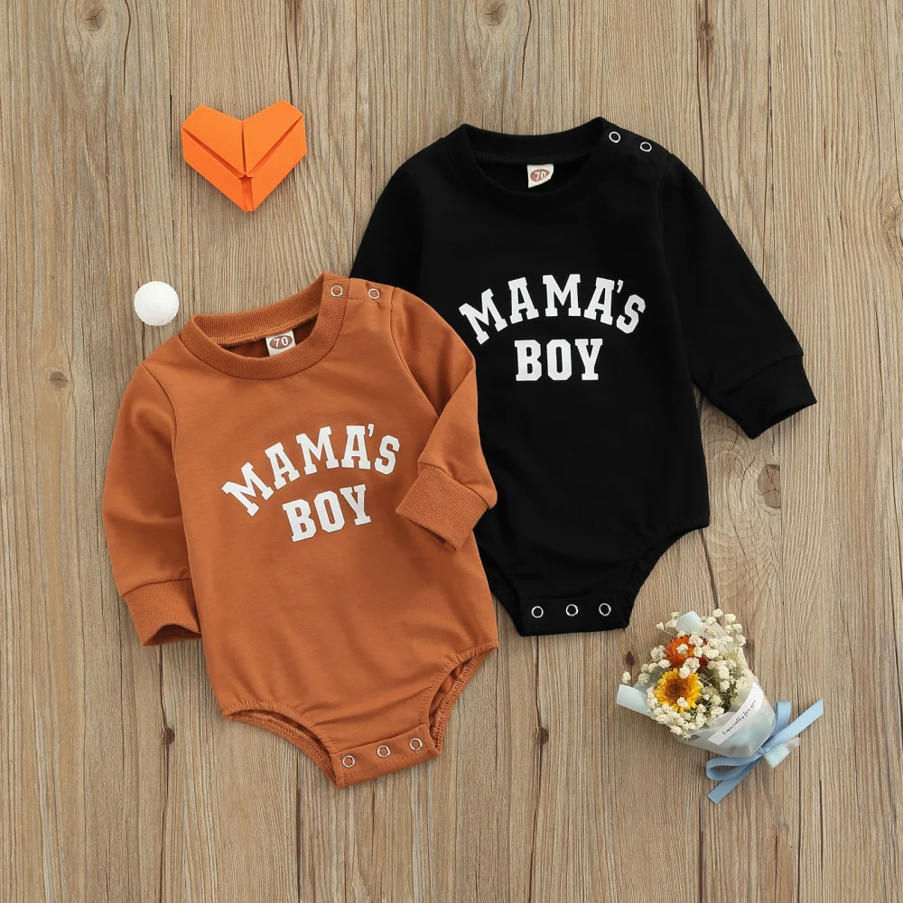 Letter Print Playsuit, Baby Boys Casual Long Sleeve Round Neck Romper