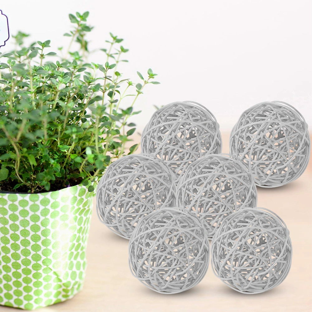 6Pcs Decorative Rattan Balls Ornaments Wedding Christmas Birthday Party Decoration (Silver)