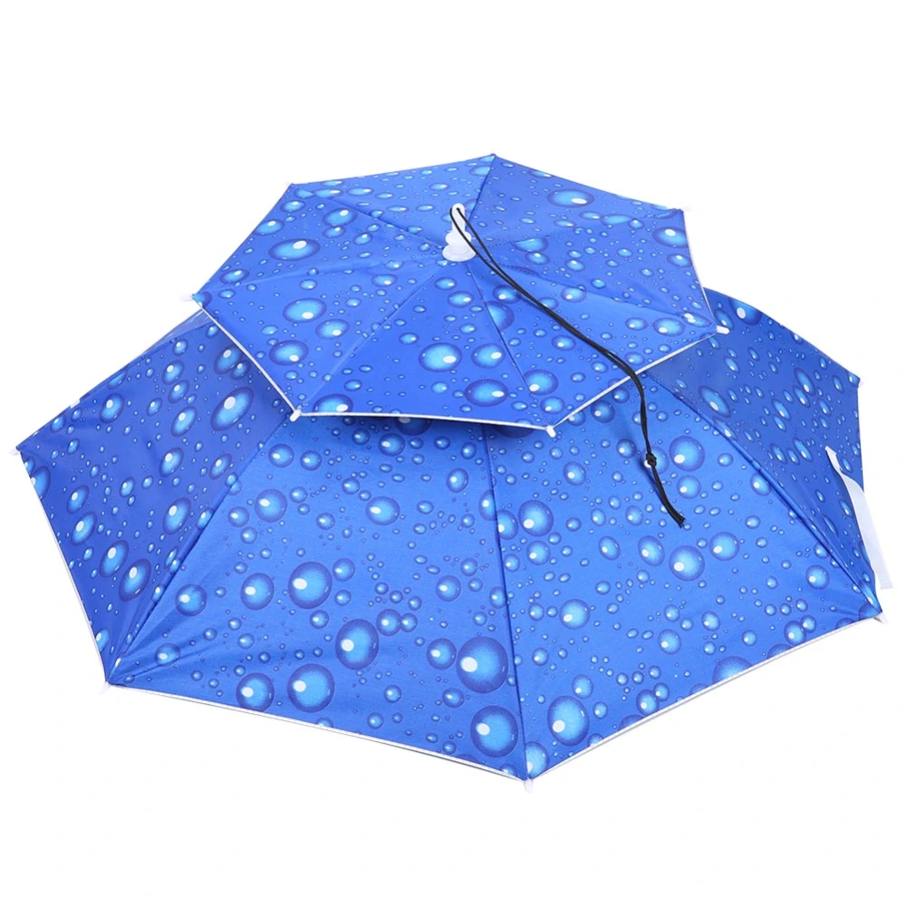 77cm Sunscreen Windproof Head Mounted Umbrella Top Folding Hat Umbrella(Raindrop Blue)