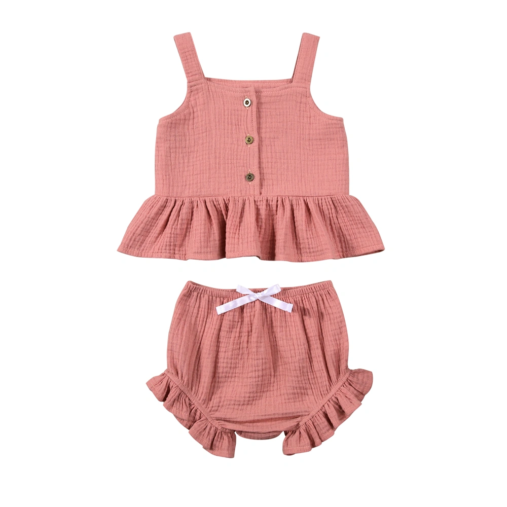 2Pcs Baby Girl Summer Outfits Ruffle Button Tank Tops + Bloomer Shorts