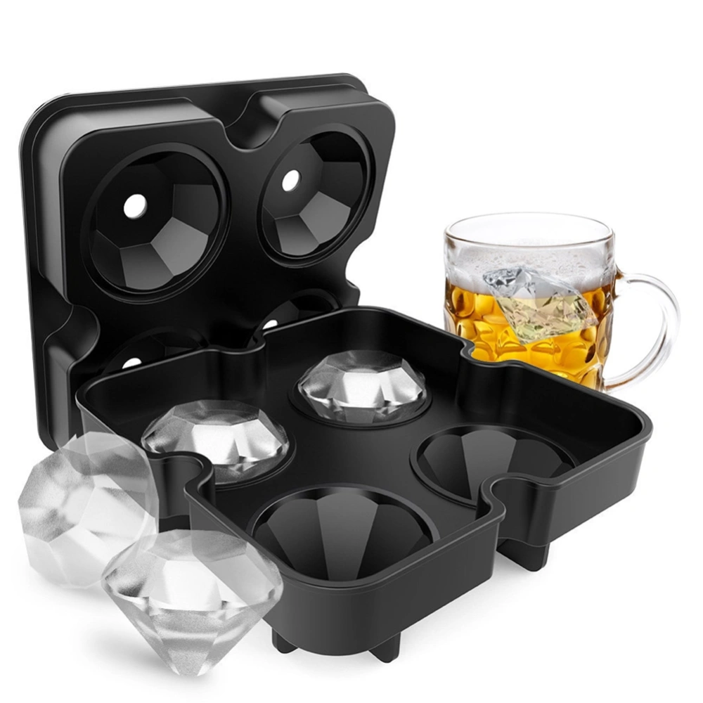 4 Slots DIY Diamond Shaped Ice Cube Cake Ice Making Mold (Black)