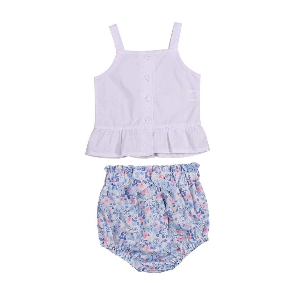 Baby Clothes Set, Solid Color Ruffle Hem Tops+Floral Print Shorts