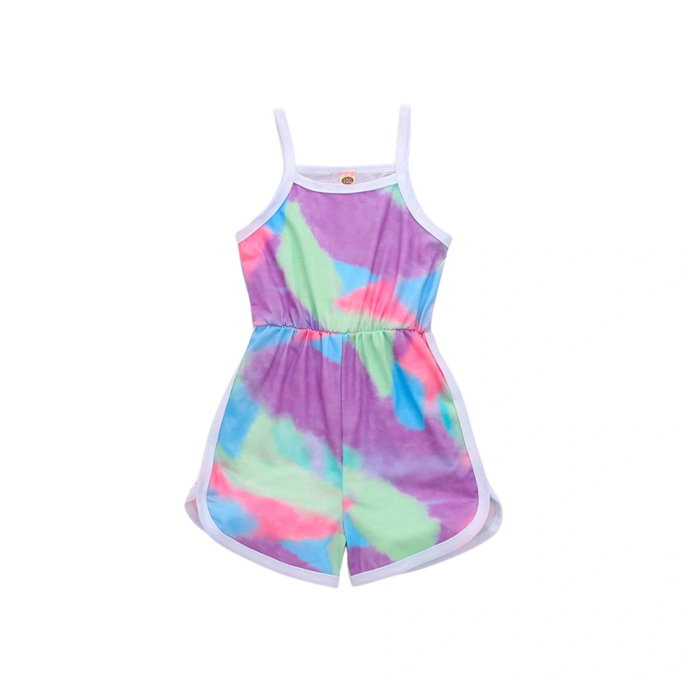 Girls Overalls, Purple Tie-dyed Print Sleeveless Boat Neck One-piece