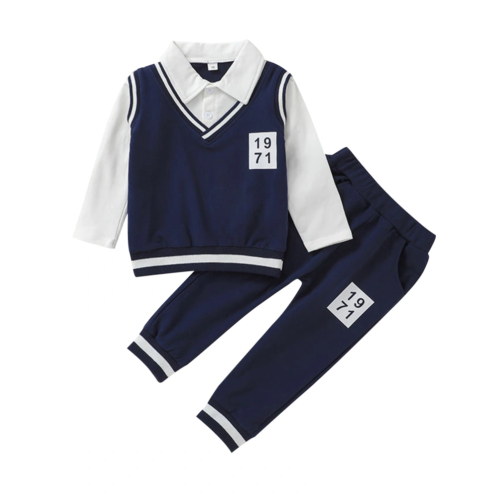 Children’s Numbers Long Sleeve Fake-two Tops and Long Pants Set