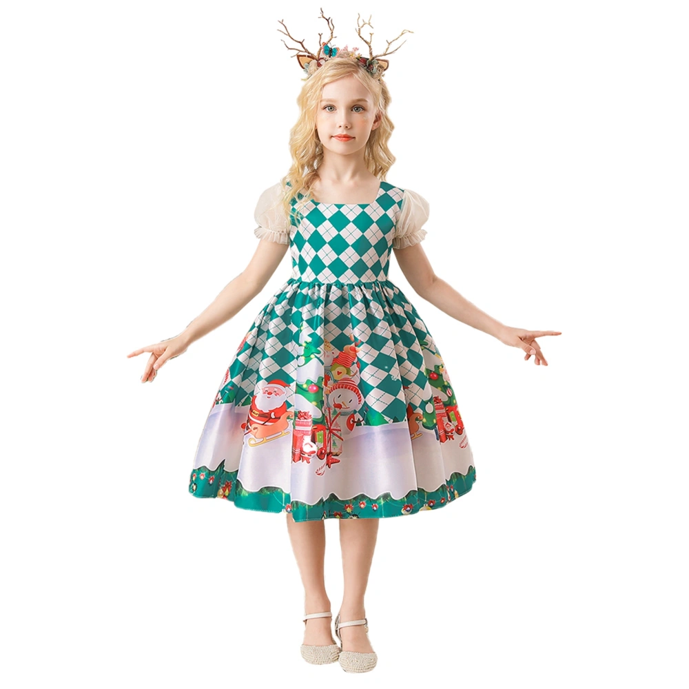 Little Girl’s Christmas Printed Short Sleeve/Sleeveless Formal Dress