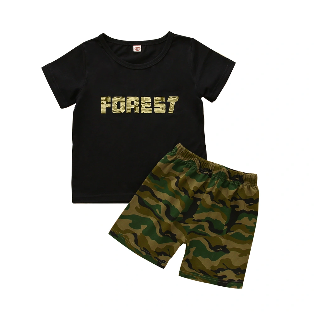 Kids Summer Tracksuit, Boys Letter Print T-Shirt + Camouflage Shorts