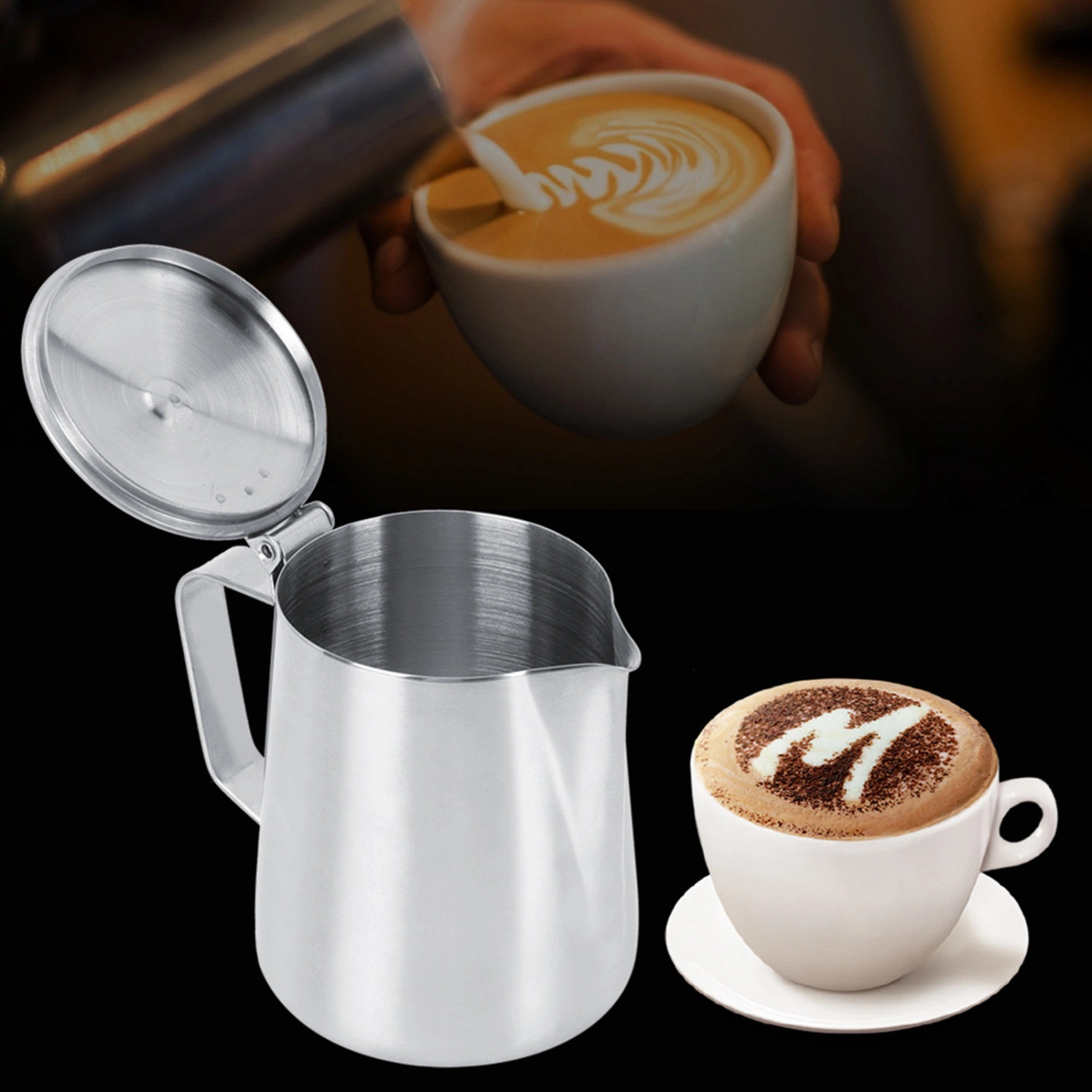 350ml Stainless Steel Milk Craft Coffee Latte Frothing Art Jug Pitcher Mug Cup with Lid