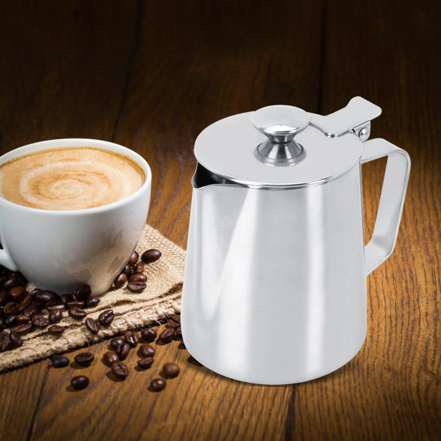 350ml Stainless Steel Milk Craft Coffee Latte Frothing Art Jug Pitcher Mug Cup with Lid