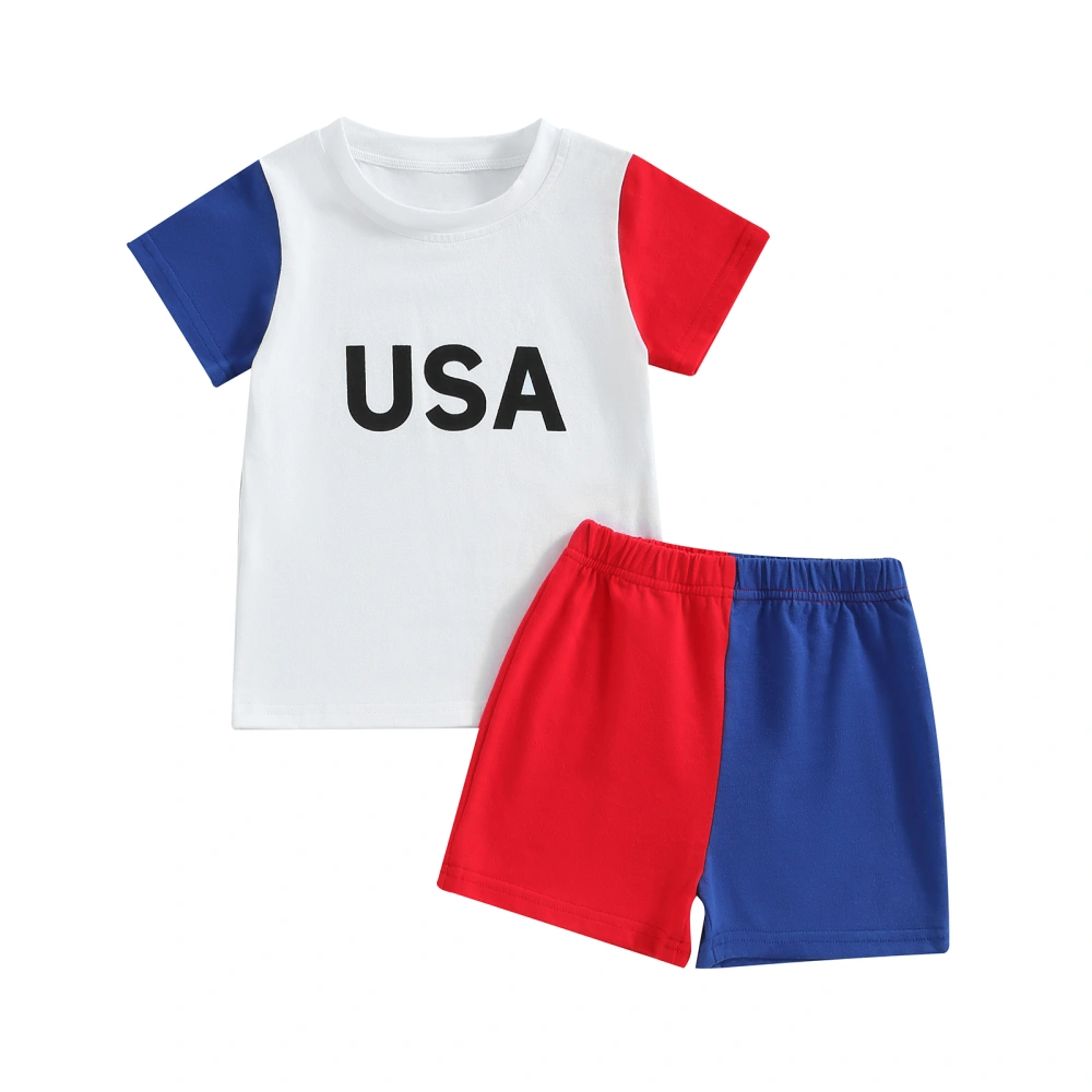 Boys Shorts Set, Short Sleeve Letters T-shirt + Contrast Color Shorts