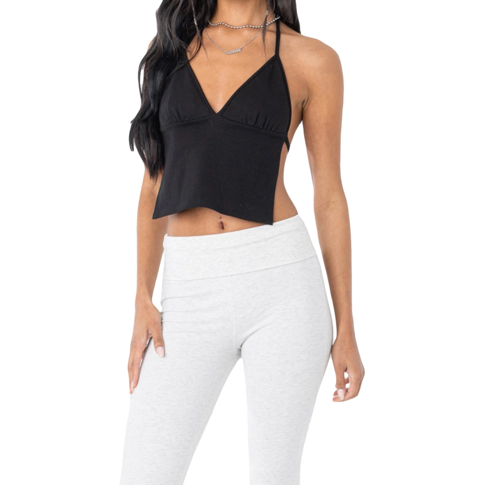 Women's Halter Cami Tops, Sleeveless Tie Backless Tight Camisole