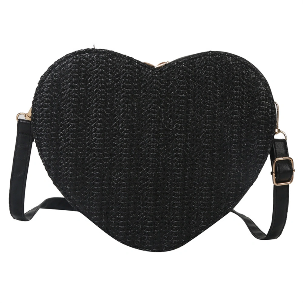 Women Heart Crossbody Bag Straw Shoulder Bag Handbag for Travel