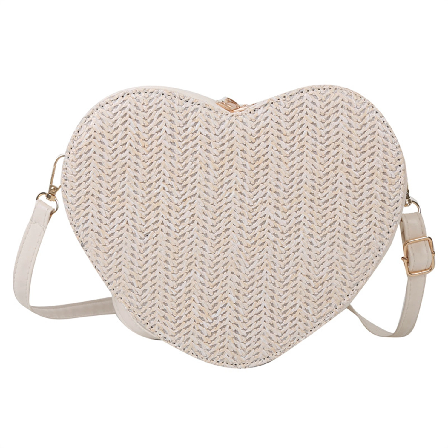 Women Heart Crossbody Bag Straw Shoulder Bag Handbag for Travel