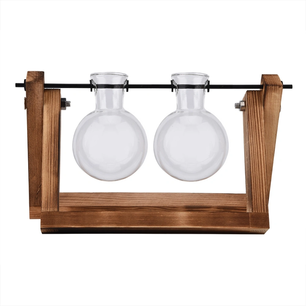 Plant Hydroponic Glass Vase Desktop Glass Planter Bulb Container with Wooden Stand