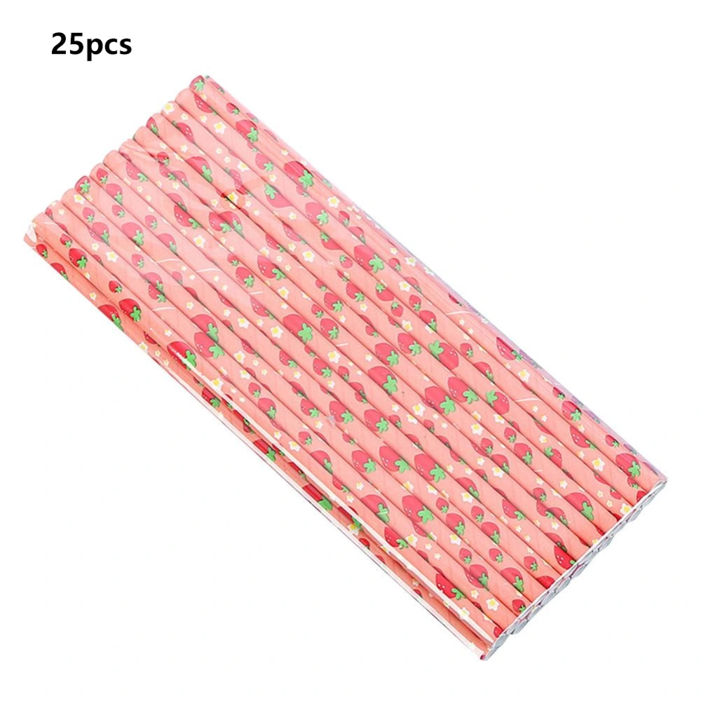 25 Stick Disposable Paper Straws Party Handmade Environmental Straw(Deep strawberry)