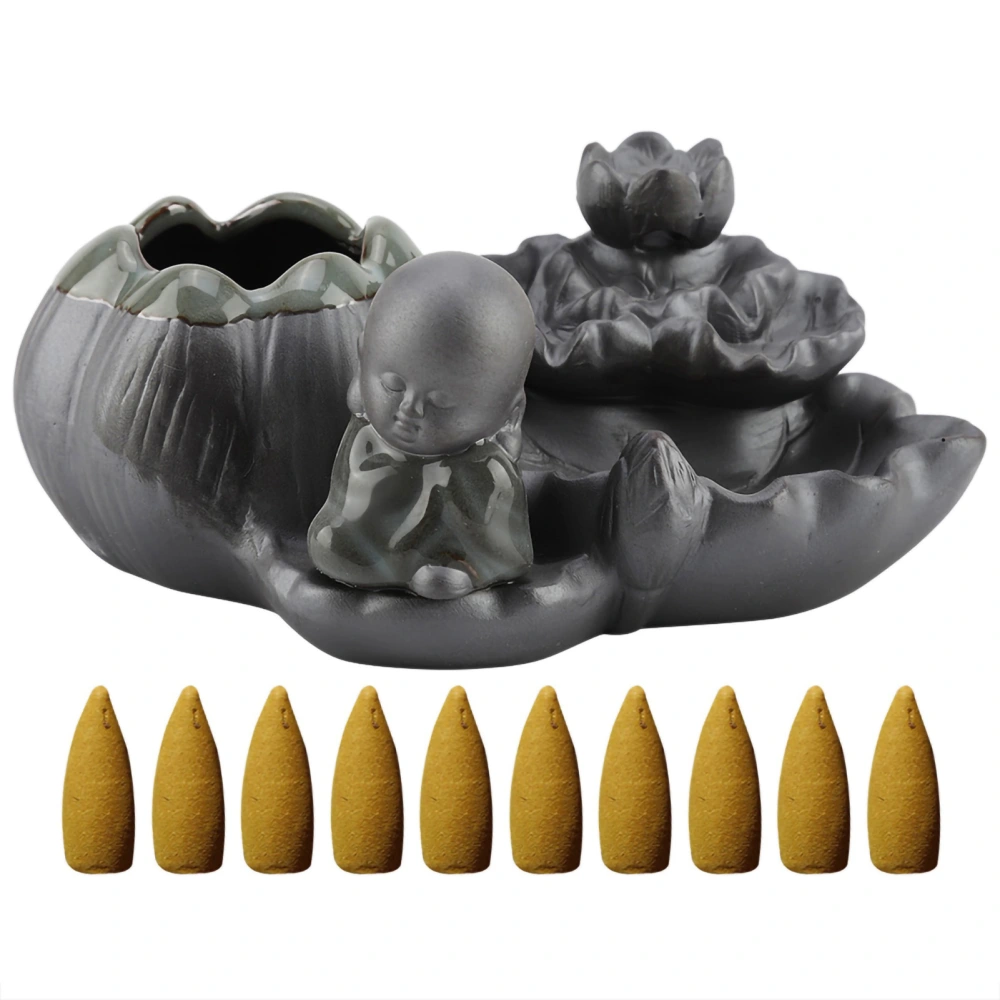 Ceramic Incense Holder Censer Smoke Backflow Incense Burner Decor Ornament (Green)