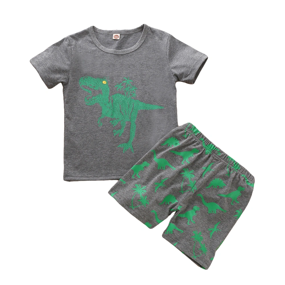 Kids Summer Tracksuit, Boys Dinosaur Print T-Shirt + Elastic Shorts