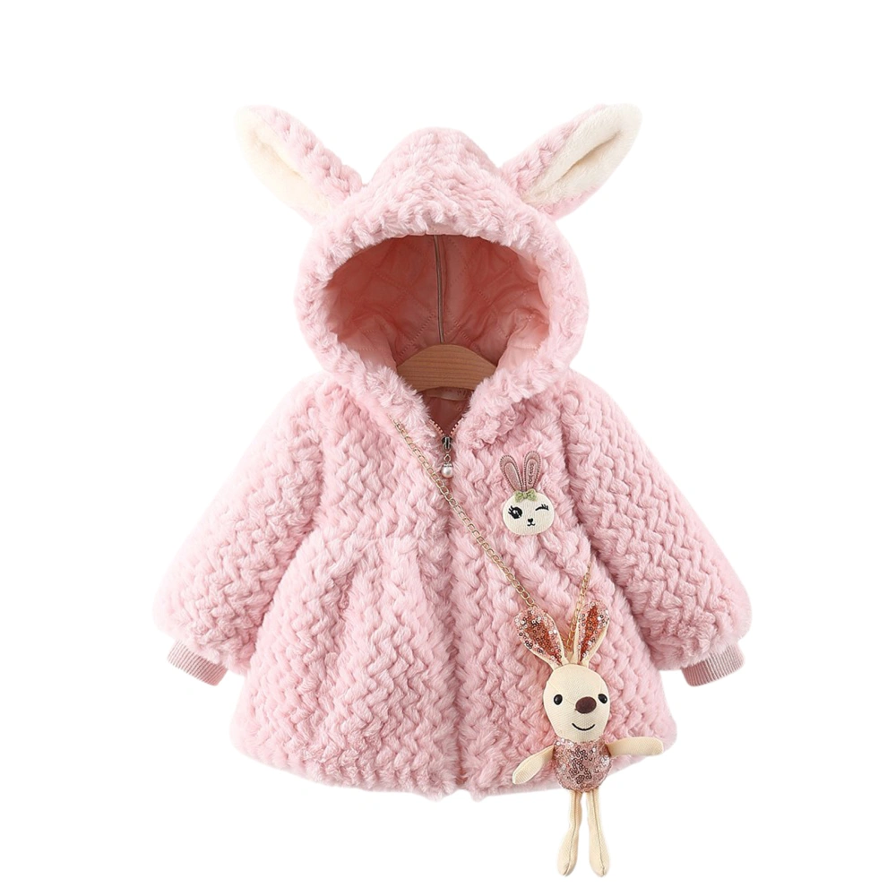  Infant Hooded Fleece Jacket with Rabbit Doll Toy Winter Clothing