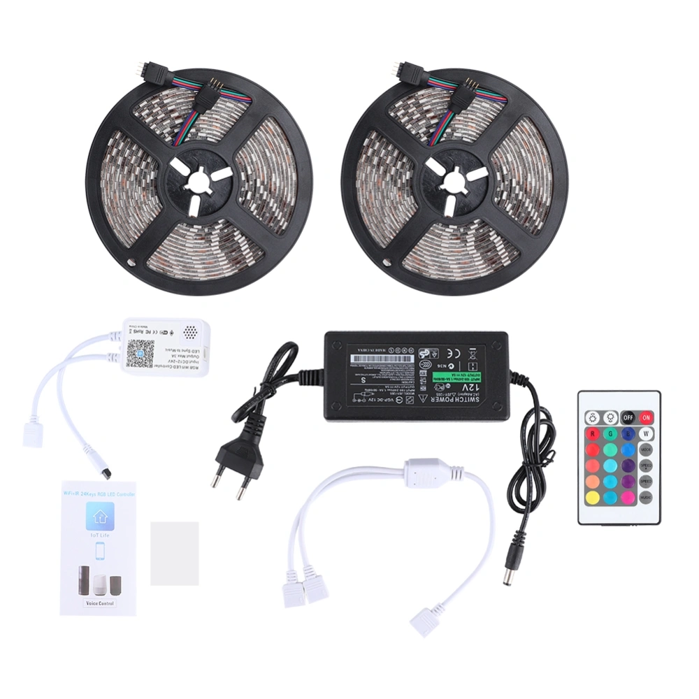 WIFI Controller LED Strip Lights 10M RGB Waterproof 5050 Chip Tape Light with Remote Control EU 100‑240V