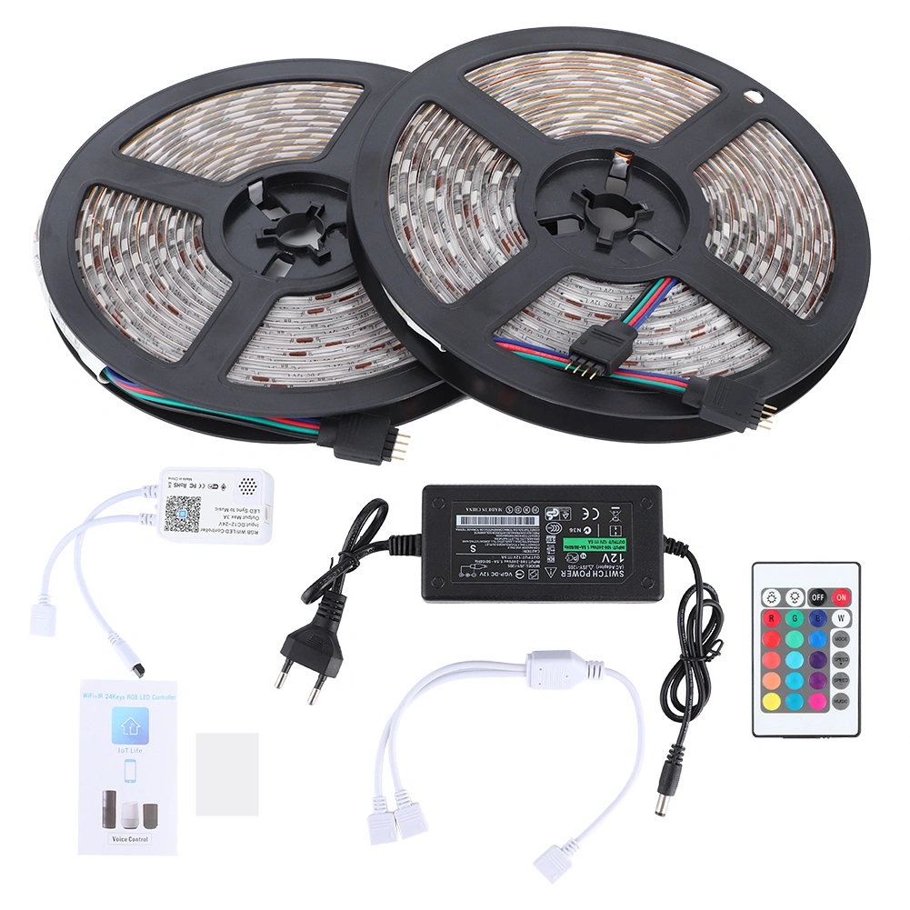 WIFI Controller LED Strip Lights 10M RGB Waterproof 5050 Chip Tape Light with Remote Control EU 100‑240V