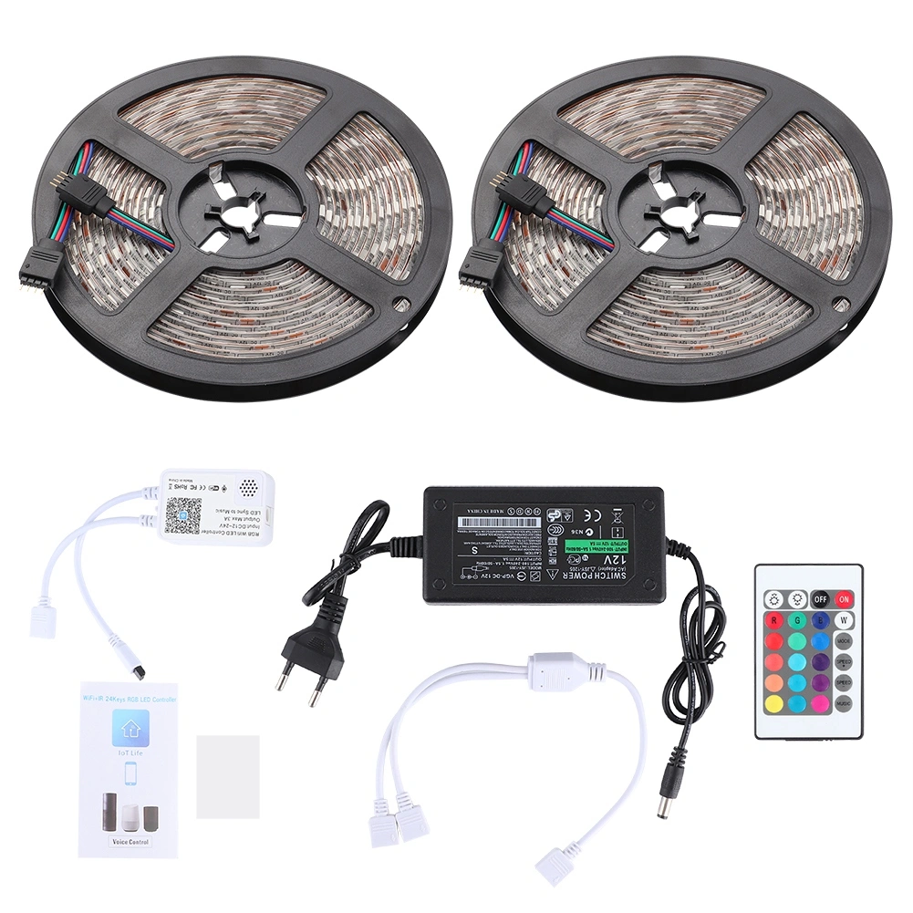 WIFI Controller LED Strip Lights 10M RGB Waterproof 5050 Chip Tape Light with Remote Control EU 100‑240V