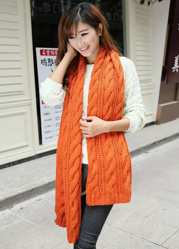 Women Mens Braided Knitted Wool Floral Crochet Scarf Wrap Shawl Scarves