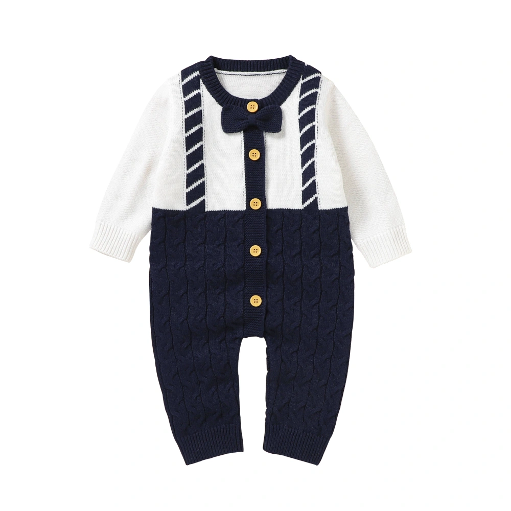 Baby Boys Long Sleeve O Neck Button Down Jumpsuit with Necktie