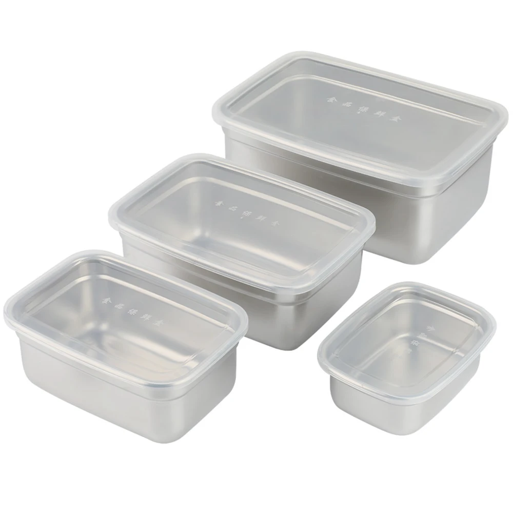 4Pcs Stainless Steel Food Containers with Leakproof Lids Rectangle Food Storage Box