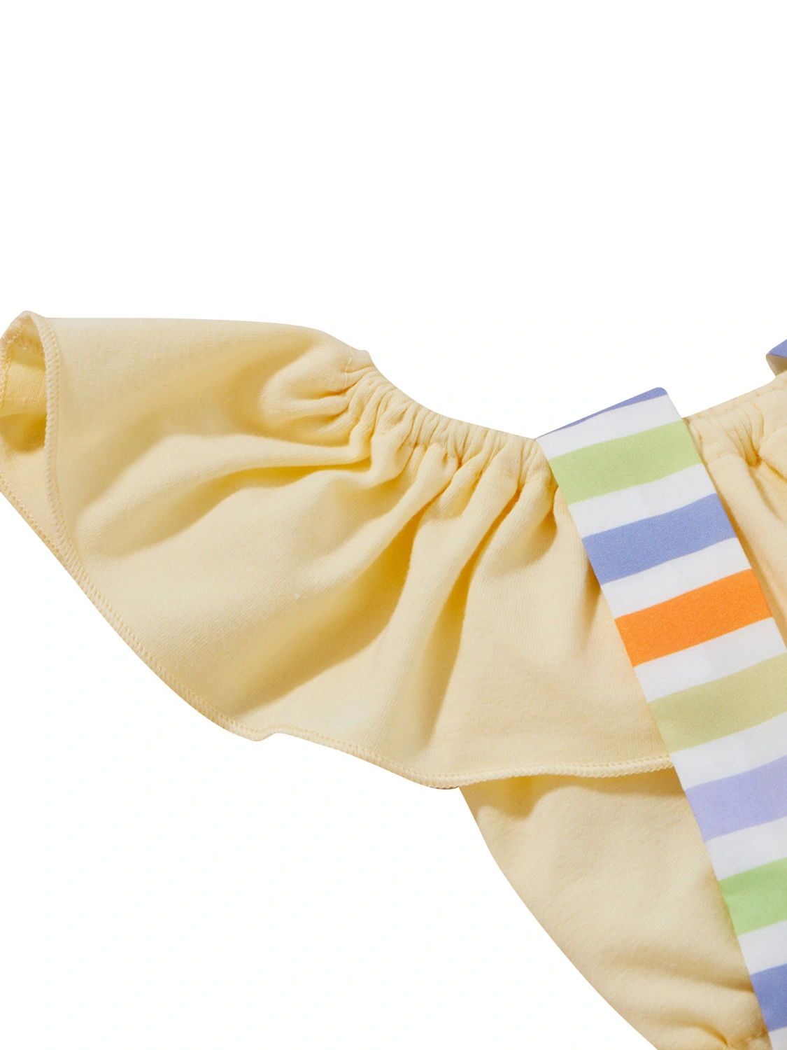 Infant Ruffle Romper with Bow Decoration, Color Block Stripe Clothing