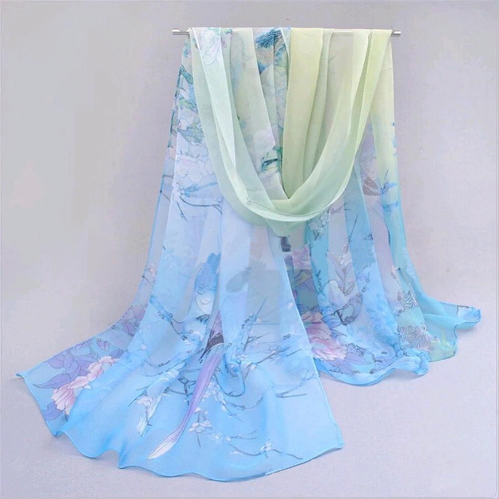 Women Floral Print Scarf Fashionable Breathable Chiffon Neck Shawl