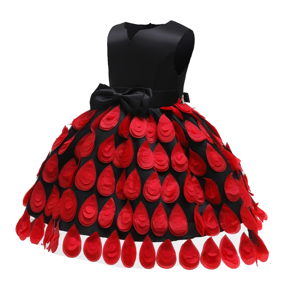 Kids Princess Dress, Girls Feather Sleeveless Skirt with Bowknot